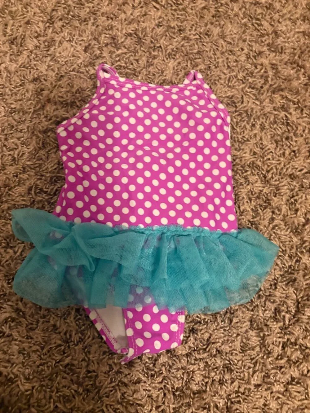Naartjie Kids Swimsuit 6-12 Months Pink Polka Dots Blue Tulle Skirt Snap Closure
